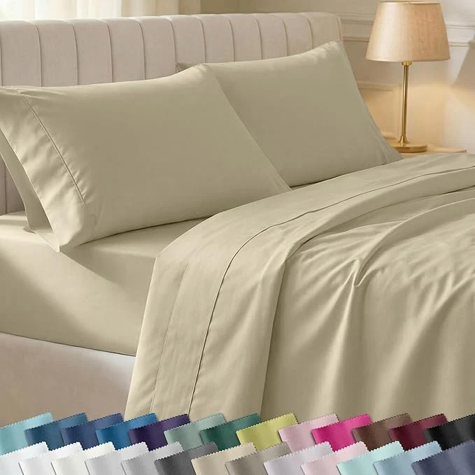 Casual California Design Den California King Sheet Sets – Soft 400 Thread Count Sateen Cotton Bed Sheets with Deep Pockets Breathable and Durable Bedding Set – Beige Golden Tone Outstanding