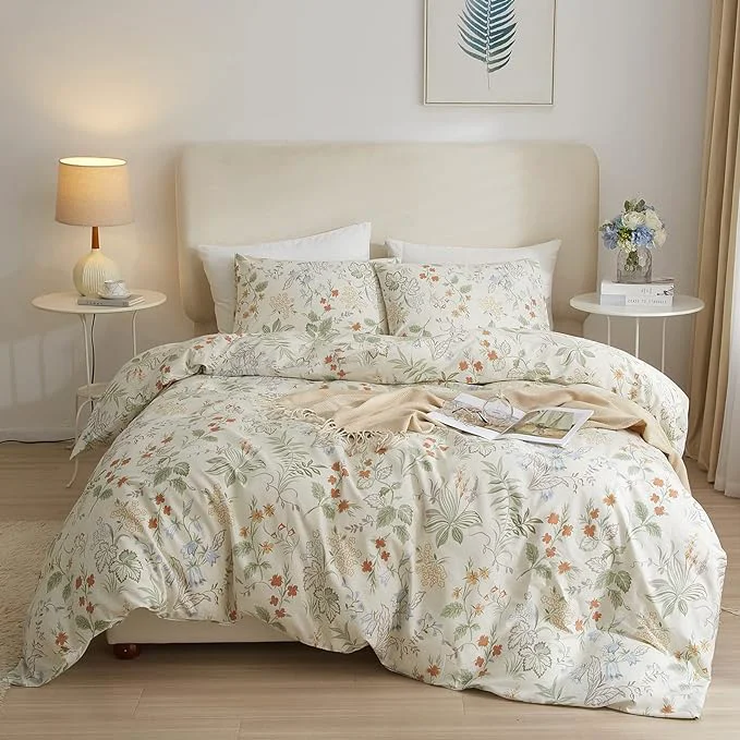 Original VM VOUGEMARKET Garden Flower Comforter Set Queen Green Red Floral Comforter with 2 Pillowcases Cottagecore Aesthetic Fluffy Bedding Comforter Set for Girls Women 90 quot x90 quot Exclusive