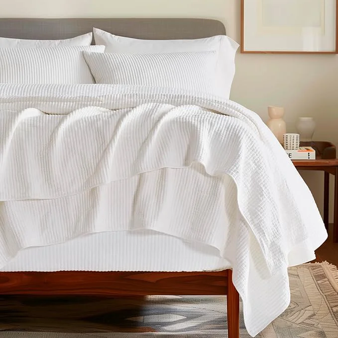 Smooth EVERGRACEHOME Cotton Coverlet Set King Size 3 Pieces Lightweight Soft Ribbed Matelassé Bedspread Quilt Set Cozy Oversized Quilted Bedding Set with 2 Pillow Shams for All Seasons Ivory White Proven