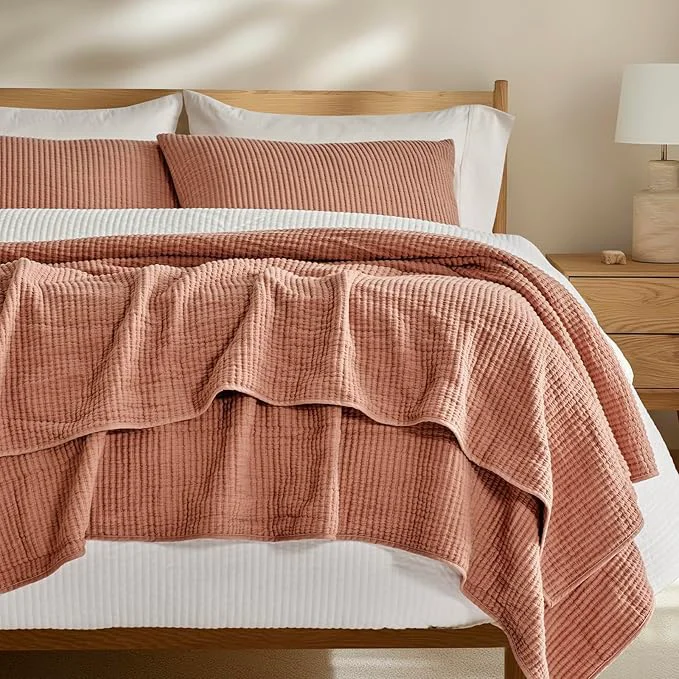 Detailed EVERGRACEHOME Cotton Coverlet Set King Size 3 Pieces Lightweight Soft Ribbed Matelassé Bedspread Quilt Set Cozy Oversized Quilted Bedding Set with 2 Pillow Shams for All Seasons Clay User-Friendly