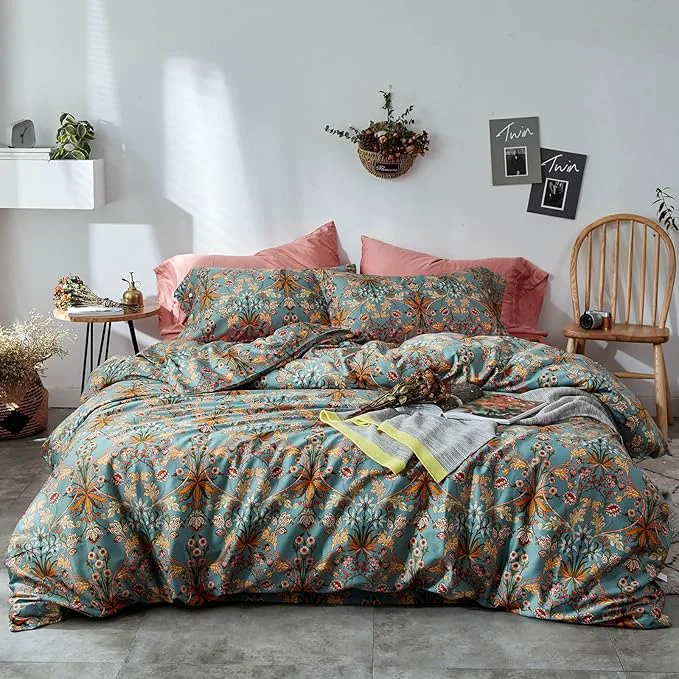 Recyclable VM VOUGEMARKET Sage Green Comforter Set Queen Medallion Paisley Flower Bedding Set Vibrant Bohemian Pattern Quit Comforter with 2 Pillowcases Pure