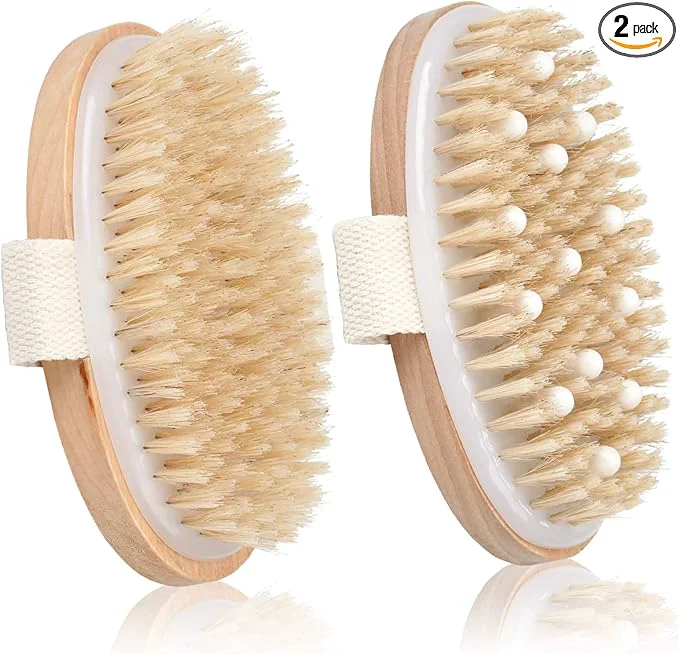 Sophisticated 2 Pack Dry Brushing Body Brush Natural Bristle Exfoliating Brush Lightweight