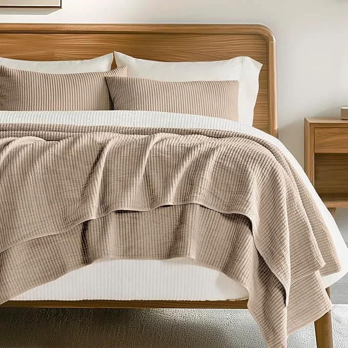 Innovative EVERGRACEHOME Cotton Coverlet Set Full Queen Size 3 Pieces Lightweight Soft Ribbed Matelassé Bedspread Quilt Set Cozy Oversized Quilted Bedding Set with 2 Pillow Shams for All Seasons Urban Taupe Crafted