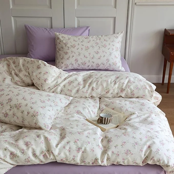 Efficient VM VOUGEMARKET Lavender Flower Comforter Set Queen Garden Floral Comforter with 2 Pillowcases Cottagecore Aesthetic Bedding Comforter Set for Girls Women 90 quot x90 quot Smooth