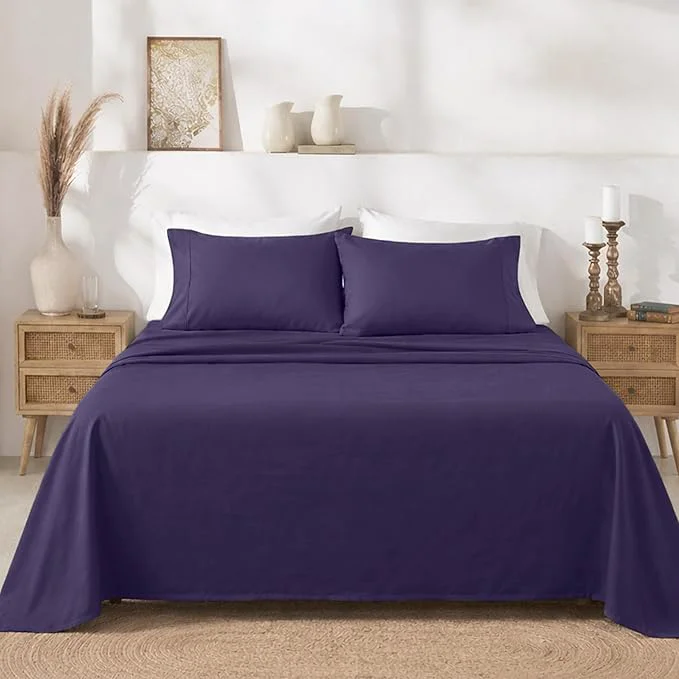 World-Class California Design Den King Size Sheets Set – 400 Thread Count Sateen Natural Cotton Sheets with Deep Pockets Breathable and Durable Bedding Set – Purple Official
