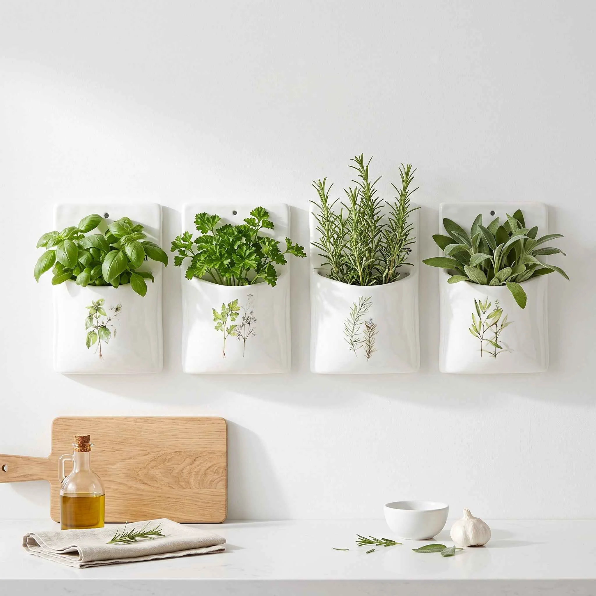 Pure Set of 4 Ceramic Herb Wall Pockets Professional