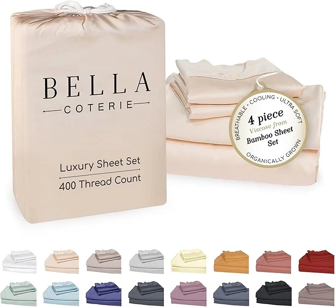 Original Bella Coterie Luxury Bamboo Viscose 34 Split Top King Size Sheet Set 1 Fitted Sheet for Sleep Number amp Adjustable Beds Organically Grown Cooling amp Soft 18 Deep Pocket Champagne Top-Quality