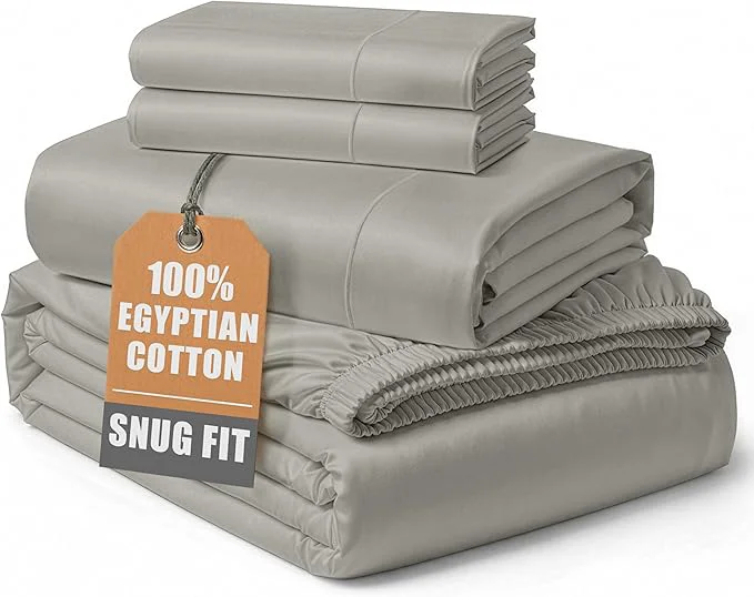 Environmentally Friendly LANE LINEN Egyptian Cotton Bed Sheets sábanas California King Soft amp Comfy Luxury Hotel Like Thick Bedding Sheets amp Pillowcase Set Machine Wash 15 quot Deep Pocket Sheet Set – Silver Premium