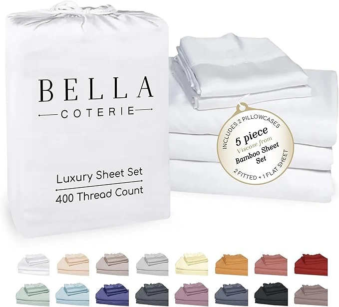 Practical Bella Coterie Luxury Bamboo Viscose Split King Size Sheet Set 2 Fitted Sheets for Sleep Number amp Adjustable Beds Organically Grown Cooling amp Ultra Soft 18 Deep Pocket White Original