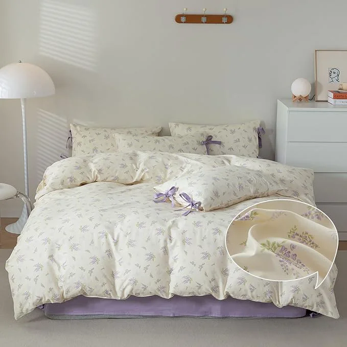 Recyclable VM VOUGEMARKET Vintage Flower Comforter Set Full Girl 39 s Cute Purple Floral Bed Comforter Farmhouse Comforter with 2 Pillowcases for All Seasons 3pcs Full Breathable