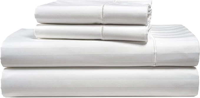 Lightweight LANE LINEN Egyptian Cotton Queen Sheets Set – Damask Bed Sheets 4 Piece for Size Deep Pocket 16 quot Fully Elasticized White Green