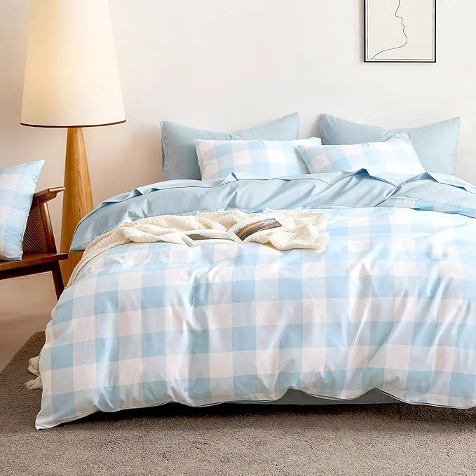Next-Generation Wake In Cloud – Gingham Comforter Set Plaid Buffalo Check Checkered Cottagecore Cute Geometric Soft Lightweight Bedding 3 Pieces Light Blue White Twin Twin XL Size Dependable