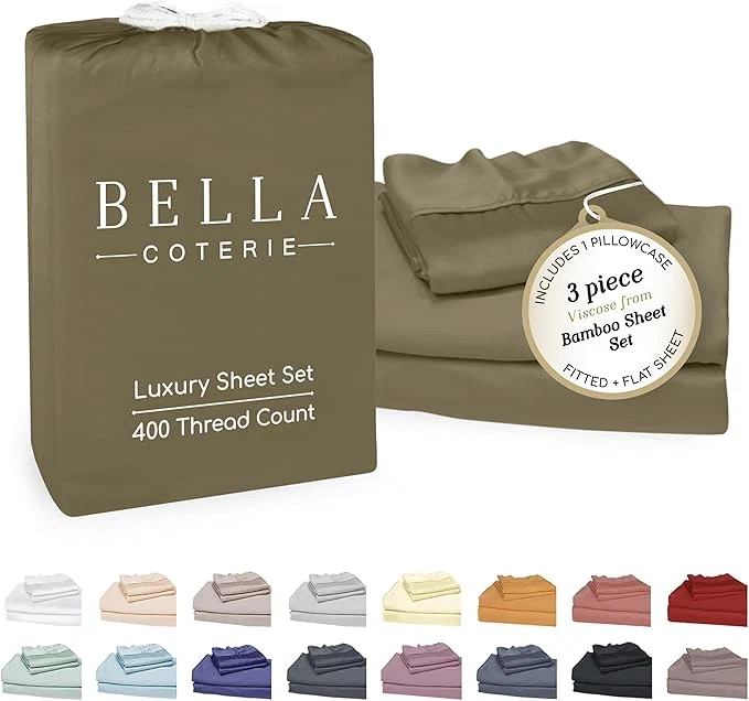 Original Bella Coterie Luxury Bamboo Viscose Twin XL Size Sheet Set Organically Grown Ultra Soft Cooling for Hot Sleepers 18 quot Deep Pocket Olive Professional
