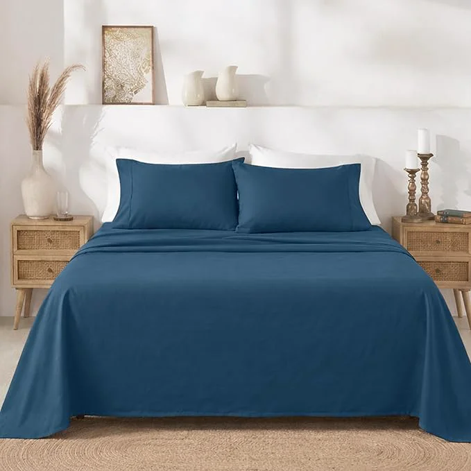 Trendy California Design Den 6-Pc King Size Sheet Set with 4 Pillowcases – Soft 400 Thread Count Cotton Sheets Sateen Weave Deep Pocket Bedsheets Set – Peacock Blue Premium