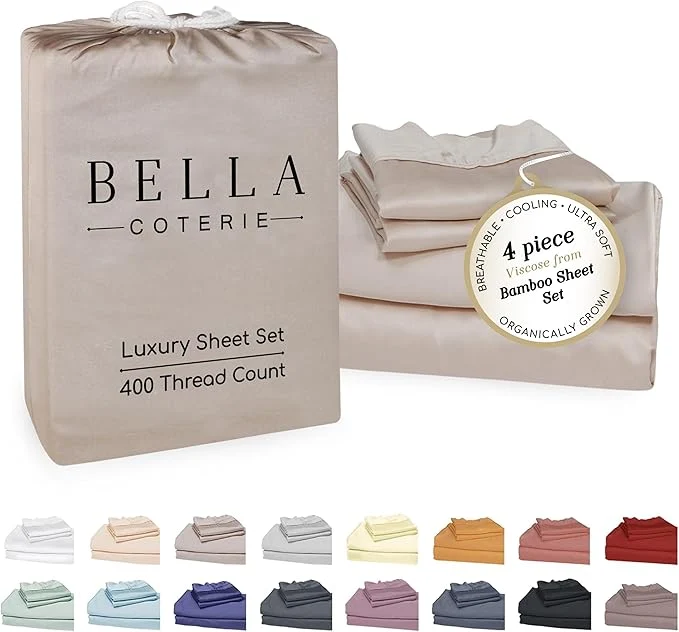 Crafted Bella Coterie Luxury Bamboo Viscose 34 Split Top King Size Sheet Set 1 Fitted Sheet for Sleep Number amp Adjustable Beds Organically Grown Cooling amp Soft 18 Deep Pocket Dune Exclusive