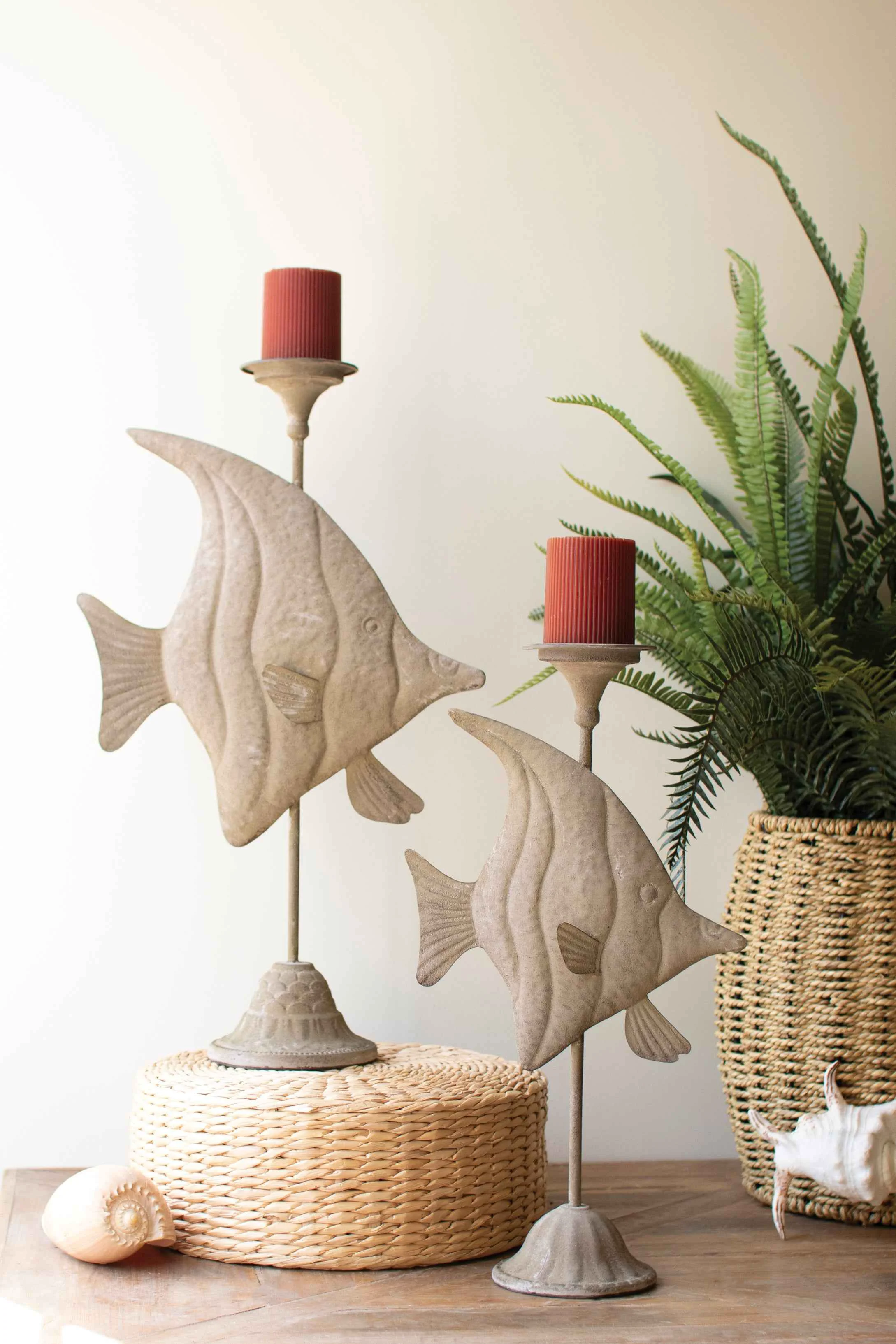 Efficient Set of 2 Rustic Fish Candle Holders Excellent
