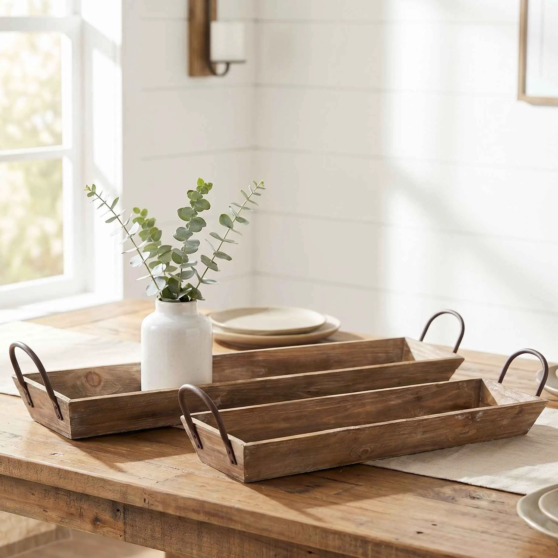 Long-Lasting Set of 2 Barnwood Serving Trays with Handles for Farmhouse Decor Healthy