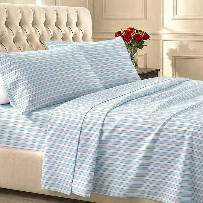 Elegant California Design Den Queen Sheet Set – 400 Thread Count Sateen Natural Cotton Bed Sheets Queen Size Deep Pocket and Durable Bedding – Cape Stripe