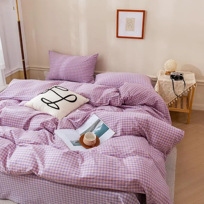 Reliable EAVD Purple Gingham Comforter Set Queen Soft Mini Checkered Plaid Bedding Set with 2 Pillowcases Modern Reversible Gingham Bedding Set for Boy Women Men Farmhouse Plaid Comforter Set for All-Season First-Class