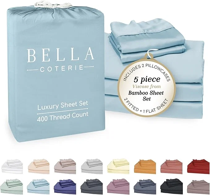 Refined Bella Coterie Luxury Bamboo Viscose Split King Size Sheet Set 2 Fitted Sheets for Sleep Number amp Adjustable Beds Organically Grown Cooling amp Ultra Soft 18 Deep Pocket Coastal Blue Original Design