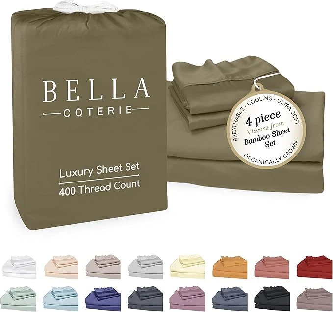 Modern Bella Coterie Luxury Bamboo Viscose 34 Split Top King Size Sheet Set 1 Fitted Sheet for Sleep Number amp Adjustable Beds Organically Grown Cooling amp Soft 18 Deep Pocket Olive Excellent