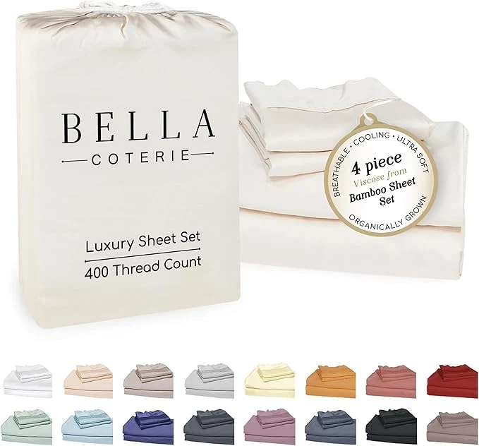 Excellent Bella Coterie Luxury Bamboo Viscose 34 Split Top King Size Sheet Set 1 Fitted Sheet for Sleep Number amp Adjustable Beds Organically Grown Cooling amp Soft 18 Deep Pocket Ivory First-Class