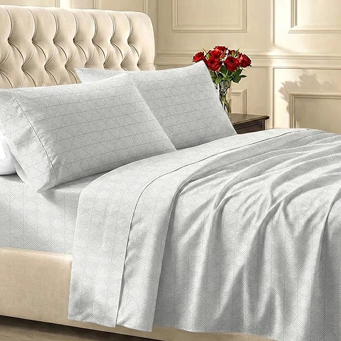 Smart California Design Den Deep Pocket Twin Sheets Set – 400 Thread Count Sateen Natural Cotton Bed Sheets Deep Pocket and Durable Bedding Set – Taupish-Sage Crosshatch World-Class