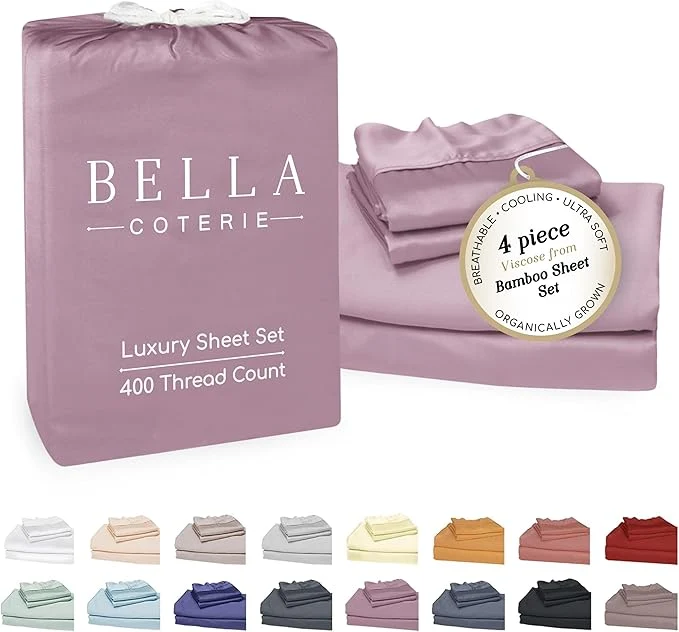 Expertly Made Bella Coterie Luxury Bamboo Viscose 34 Split Top King Size Sheet Set 1 Fitted Sheet for Sleep Number amp Adjustable Beds Organically Grown Cooling amp Soft 18 Deep Pocket Lilac Traditional