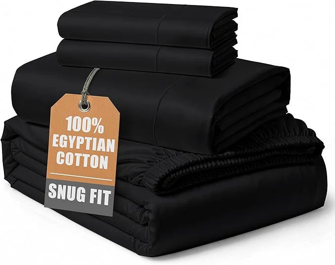 Exceptional Egyptian Cotton Bed Sheets King Size – Silky Sateen Weave for Warm Winter Comfort 15 quot Deep Pocket King Sheets Naturally Breathable Ultra-Soft Durable Hotel-Quality Luxury Bedding – Black High-End