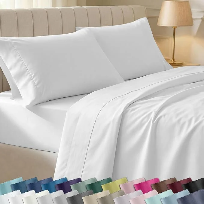 Pure California Design Den King Bed Sheets Set – Soft 400 Thread Count Sateen Cotton Sheets Deep Pockets with All Around Elastic for a Snug Fit Durable Bedding Set – Antique White Sustainable