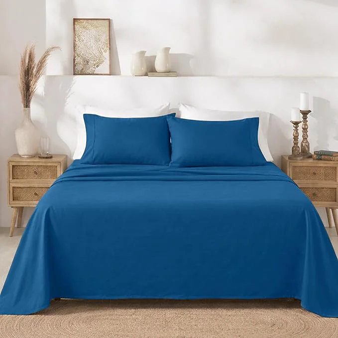Elite California Design Den Twin Sheets Set – 400 Thread Count Sateen Natural Cotton Bed Sheets Deep Pockets with All Around Elastic Soft Durable Bedding – Cobalt Blue Genuine