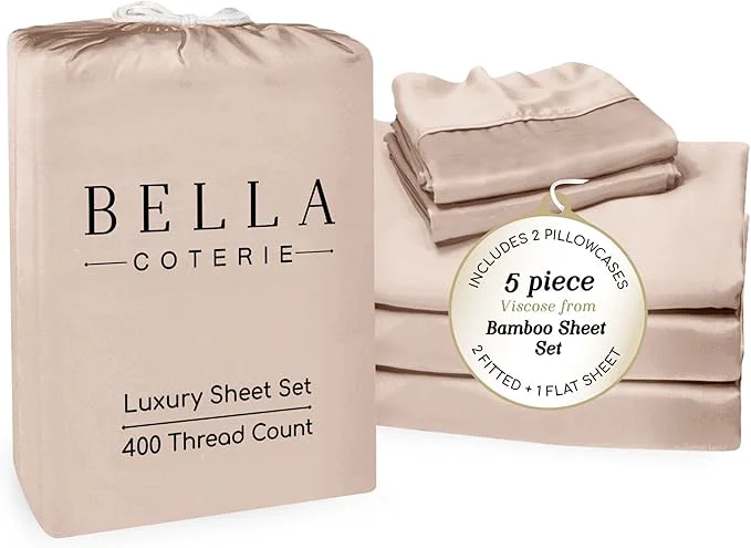 Green Bella Coterie Luxury Bamboo Viscose Split King Size Sheet Set 2 Fitted Sheets for Sleep Number amp Adjustable Beds Organically Grown Cooling amp Ultra Soft 18 Deep Pocket Dusty Rose Proven