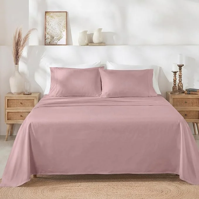 High-Quality California Design Den Full Sheet Set Cotton – 400 Thread Count Sateen Natural Cotton Bedding Sheets amp Pillowcases Deep Pockets with All Around Elastic Soft Durable – Mauve High-Performance