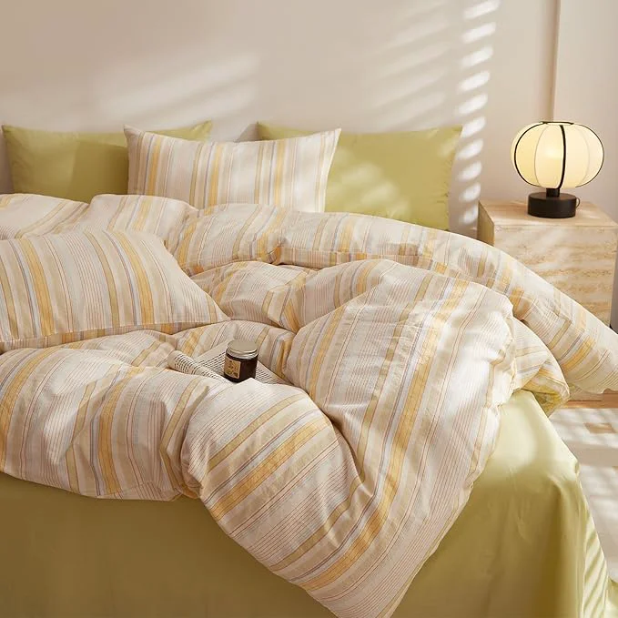 Green EAVD Retro Striped Comforter Set Full Multi-Color Soft Washed Cotton 3-Piece Colorful Stripes Pattern Bedding Set with 2 Pillowcases Farmhouse Geometric Comforter Set for All-Season Soft amp Fluffy Organic