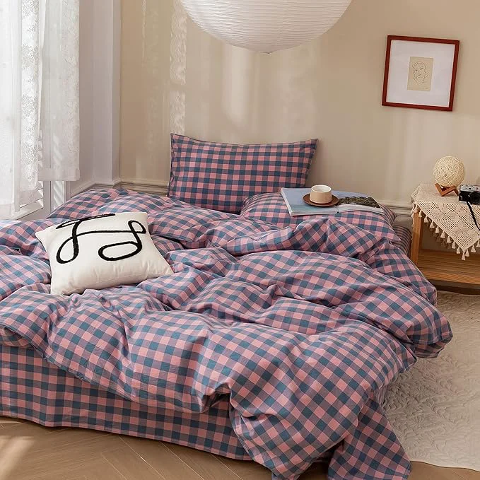 Responsible EAVD Gingham Comforter Set Queen Purple Pink Grid Plaid Comforter Set Soft Fluffy Grid Checkered Pattern Bedding Set with 2 Pillowcases Modern Farmhouse Gingham Bedding Set for All-Season Prestigious