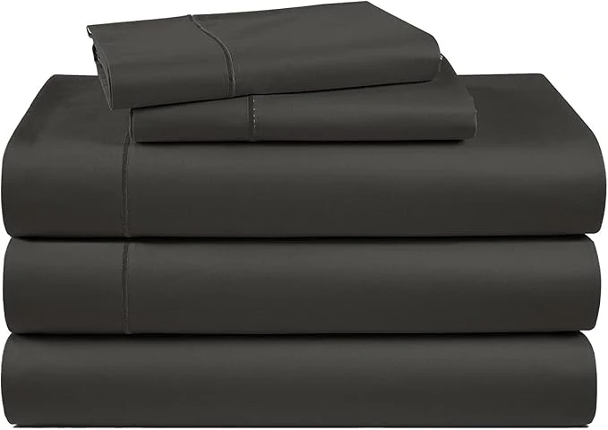 Organic LANE LINEN Egyptian Cotton Split King Bed Sheets for Adjustable Beds Fully Elasticized Reinforced Seams Extra Deep Pocket Split King Sheet No Pill Fade Resistant Sheets – Black Effective