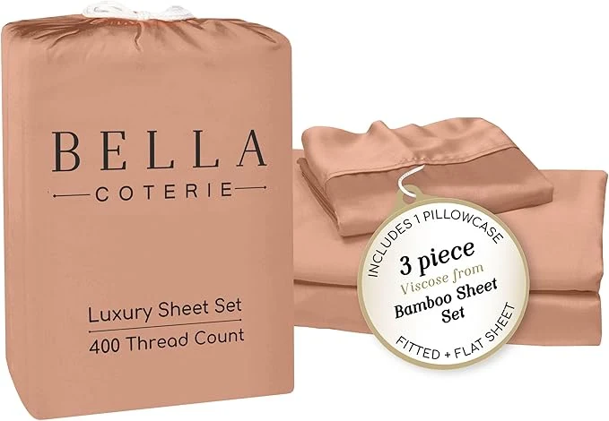 Trusted Bella Coterie Luxury Bamboo Viscose Twin Size Sheet Set Organically Grown Ultra Soft Cooling for Hot Sleepers 18 quot Deep Pocket Terracotta Traditional