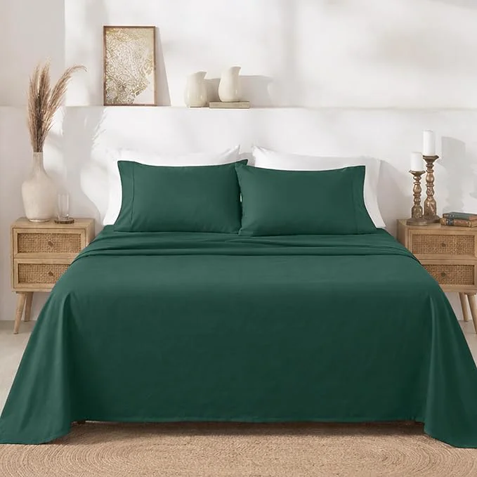 Long-Lasting California Design Den Soft Twin Sheets Set – 400 Thread Count Sateen Natural Cotton Sheets Deep Pockets and Durable Bedding Set for Dorm Rooms amp Adults – Hunter Green