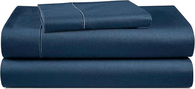 Durable LANE LINEN Egyptian Cotton Twin XL Sheet Sets 15 inch Deep Pocket Fully Elasticized French Reinforced Pocket Seams for Soft amp Fresh Bed Eco Friendly Cooling Sheets Twin XL – Estate Blue High-End
