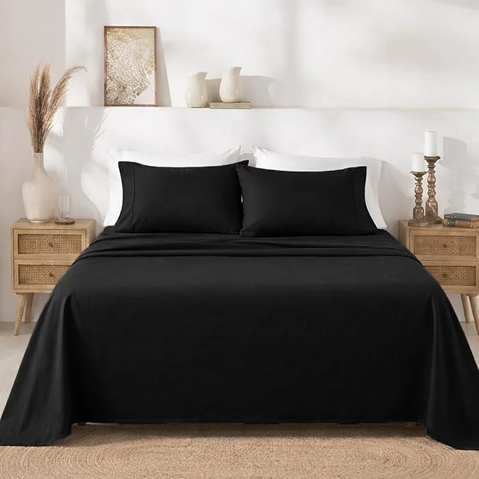 Unique California Design Den Soft Twin Sheets Set – 400 Thread Count Sateen Cotton Sheets Deep Pockets and Durable Bedding Set for Dorm Rooms amp Adults – Black Original