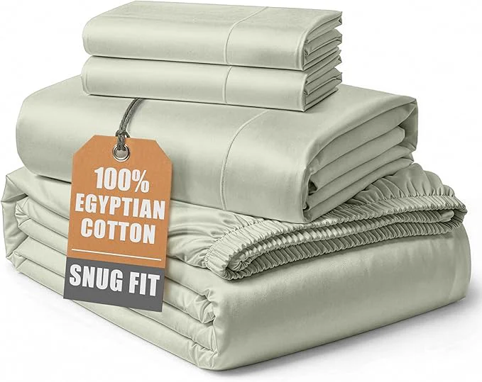 Quality LANE LINEN Egyptian Mercerized Cotton Full Size Bed Sheets Set Eco Friendly Sustainably Produced No Pill Fade Resistant 15 Iinch Deep Pocket Full Sheets Set – Mineral High-Grade