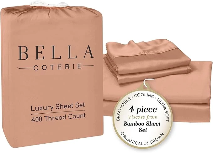 Unique Bella Coterie Luxury Bamboo Viscose Full Size Sheet Set Organically Grown Ultra Soft Cooling for Hot Sleepers 18 quot Deep Pocket Terracotta Refined