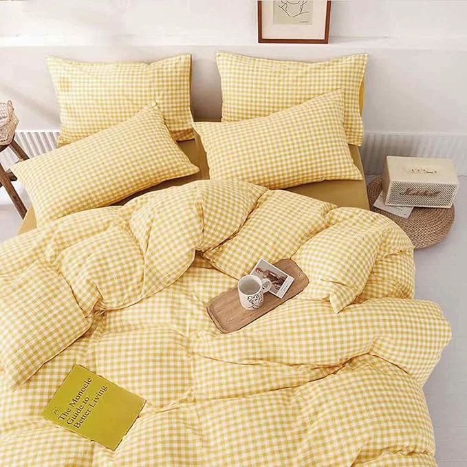 Practical ETDIFFE Twin Twin XL Size Yellow Comforter Set 2 Piece Farmhouse Gingham Grid Bed Set – Soft and Lightweight Buffalo Checkered Plaid Down Microfiber Comforter for Girls Kids 68×90 Eco-Friendly