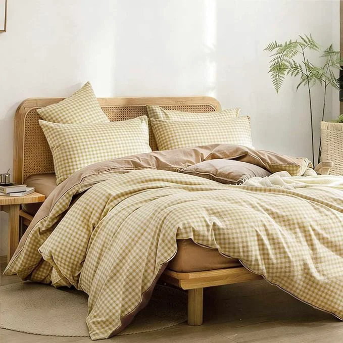 Safe ETDIFFE Brown Comforter Set Queen Size 3 Piece Tan Gingham Grid Bed Set – Soft and Lightweight Buffalo Checkered Plaid Microfiber Down Comforter 90×90 Premium Material
