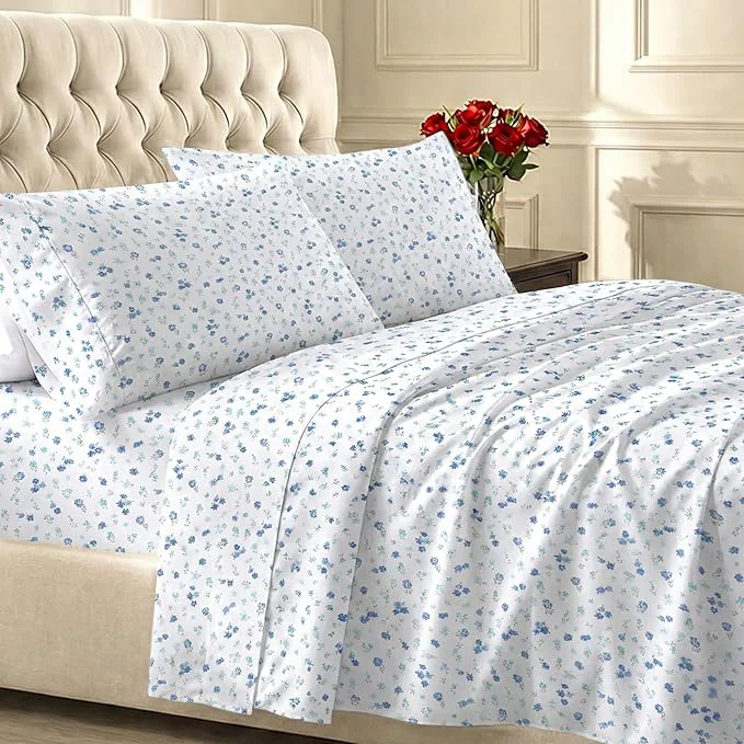 Efficient California Design Den Printed Twin XL Sheet Sets – 400 Thread Count Sateen Natural Cotton Sheets Deep Pockets and Durable Bedding Set – Blooming Meadows Recyclable