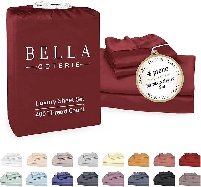 Next-Generation Bella Coterie Luxury Bamboo Viscose Cal King Size Sheet Set Organically Grown Ultra Soft Cooling for Hot Sleepers 18 quot Deep Pocket Merlot Healthy