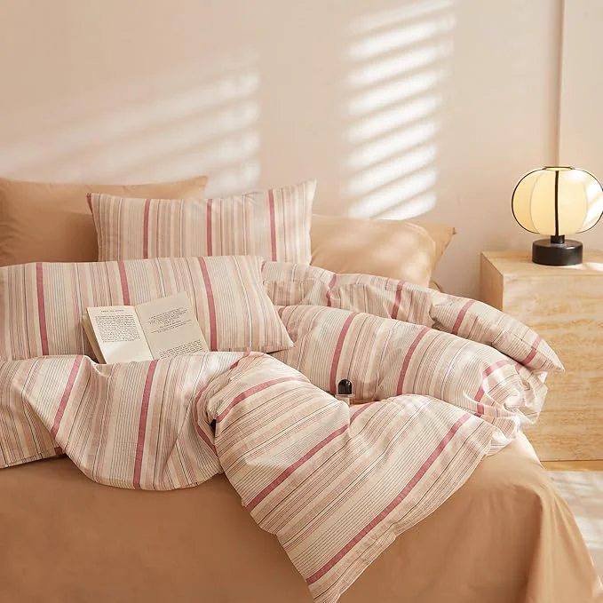 Authentic EAVD Striped Comforter Set Queen Multi-Color Striped Bedding Comforter Set 3 Pieces Farmhouse Geometric Bedding Set with 2 Pillowcases for All-Season Soft Fluffy Lightweight Responsible