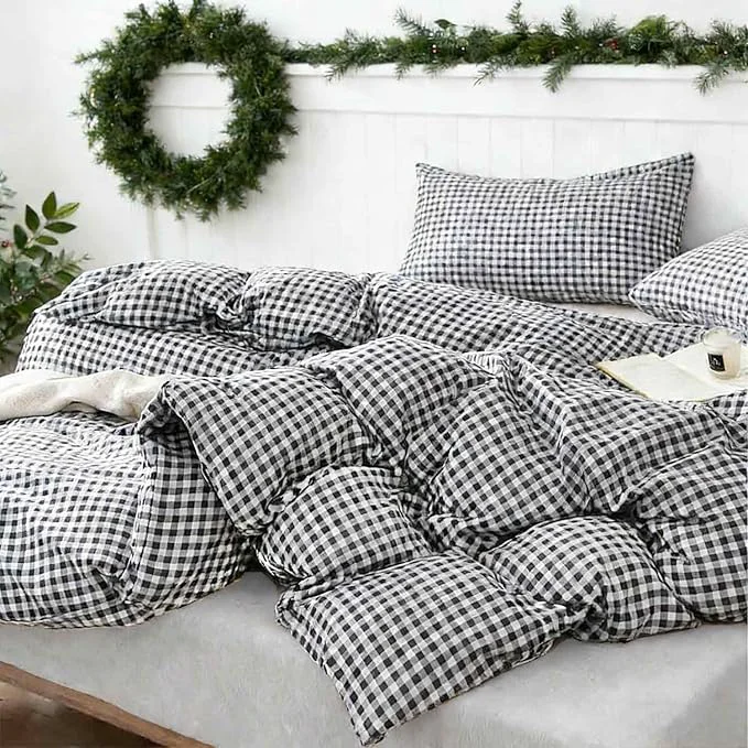 Fine Crafted ETDIFFE Black Gingham Comforter Set King Size 3 Piece Boho Grid Bedding Set – Soft and Lightweight Buffalo Checkered Plaid Microfiber Down Bed Comforter 104×90 Natural