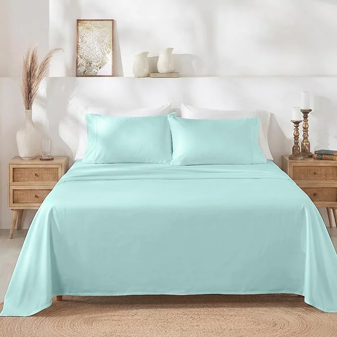 Effective California Design Den Natural Cotton Sheets Soft Queen Sheet Set 400 Thread Count Sateen Deep Pockets with All-Around Elastic for a Snug Fit Durable Bedding Set – Seafoam User-Friendly