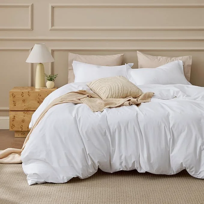 Luxury Bedsure Washed Cotton Duvet Cover Oversized King – Bright White Minimalist Cotton Duvet Cover Linen Like for All Seasons – Plain Simple Bedding Set Bright White Oversized King 120 quot x98 quot Practical